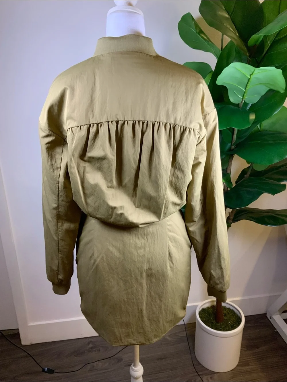 Zara Olive Green Long Bomber Jacket